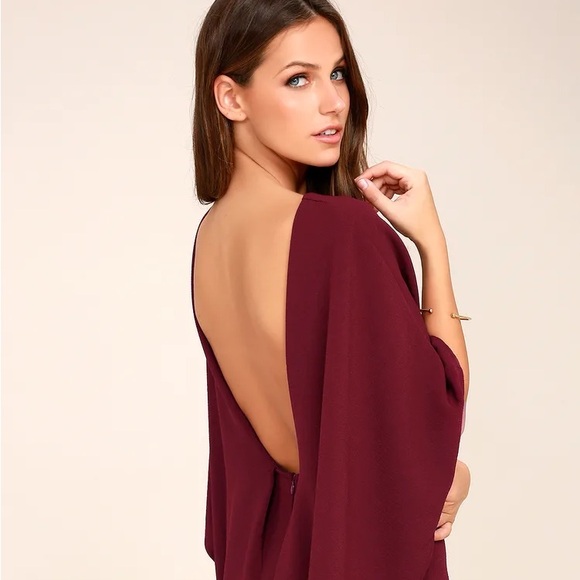 Medium Lulus Cape Shift Dress Burgundy best is yet to come backless - Picture 4 of 4